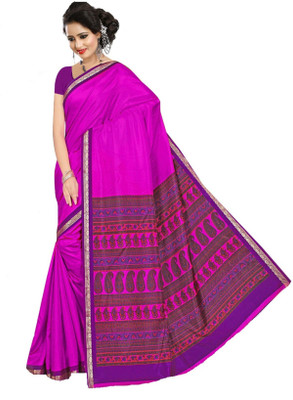 AJS Printed Daily Wear Art Silk Saree(Purple)
