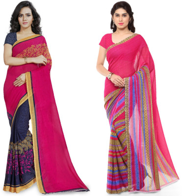 Anand Sarees Printed, Paisley Bollywood Georgette Saree(Pack of 2, Pink)