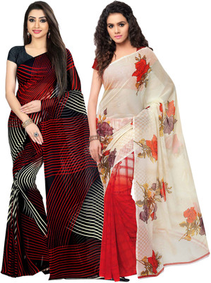 kashvi sarees Printed Daily Wear Georgette Saree(Pack of 2, Multicolor)