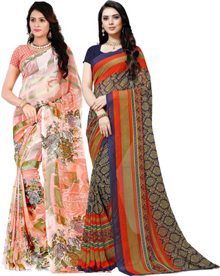 Anand Sarees Printed Daily Wear Georgette Saree(Pack of 2, Multicolor)