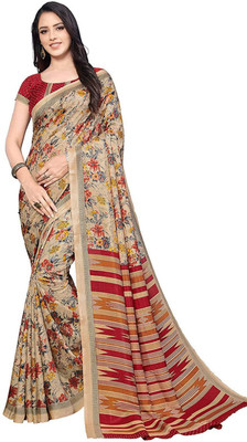 AJS Floral Print Bollywood Art Silk Saree(Multicolor)