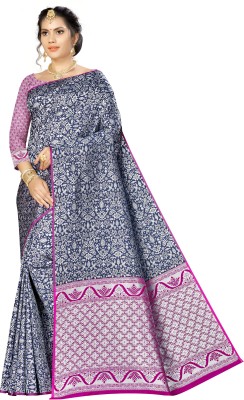 Shadow & Saining Woven Mysore Silk Blend Saree(Dark Blue)