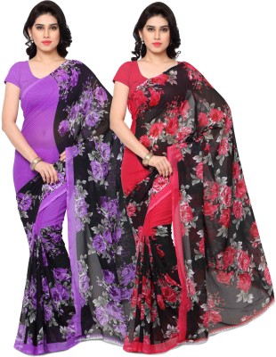 kashvi sarees Printed Daily Wear Georgette Saree(Pack of 2, Purple, Red)