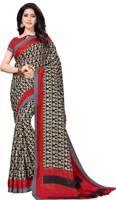 AJS Printed Assam Silk Art Silk Saree(Black)