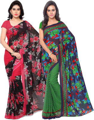 Anand Sarees Printed Daily Wear Georgette Saree(Pack of 2, Dark Blue, Red)