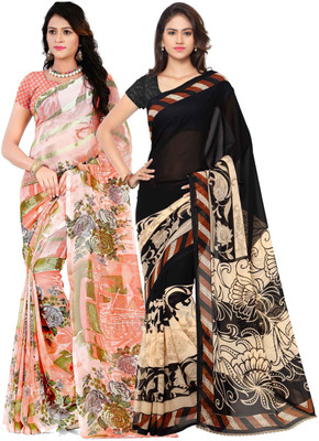 Anand Sarees Printed Daily Wear Georgette Saree(Pack of 2, Multicolor)