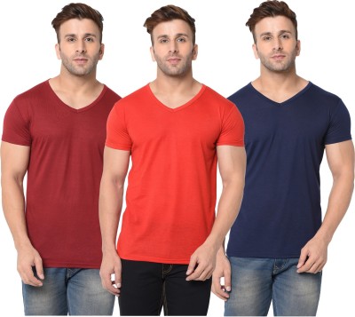 Jangoboy Solid Men V Neck Dark Blue, Red, Maroon T-Shirt