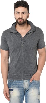 Adorbs Solid Men Polo Neck Grey T-Shirt