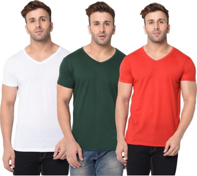 Adorbs Solid Men V Neck Dark Green, Red, White T-Shirt