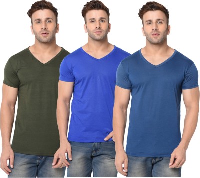 Jangoboy Solid Men V Neck Dark Blue, Green, Blue T-Shirt