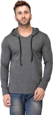 Adorbs Solid Men Hooded Neck Grey T-Shirt