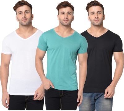 Jangoboy Solid Men V Neck White, Black, Light Green T-Shirt