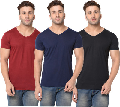 Adorbs Solid Men V Neck Dark Blue, Maroon, Black T-Shirt
