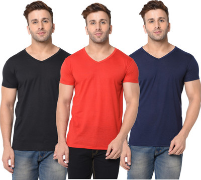 Jangoboy Solid Men V Neck Dark Blue, Red, Black T-Shirt