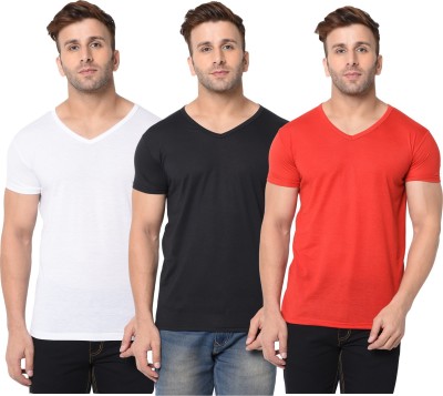 Jangoboy Solid Men V Neck Red, White, Black T-Shirt