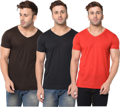 Adorbs Solid Men V Neck Red, Brown, Black T-Shirt