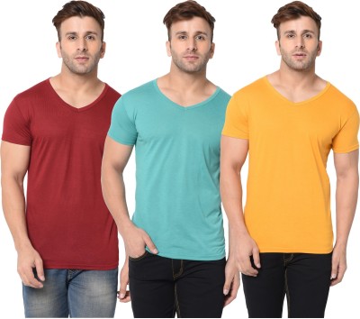 Adorbs Solid Men V Neck Maroon, Light Green, Yellow T-Shirt