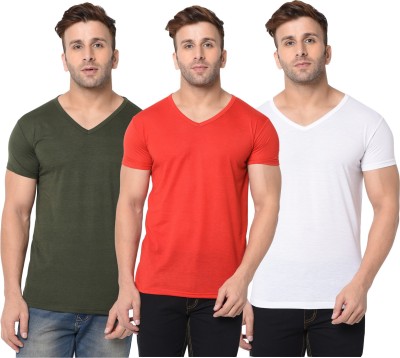 Jangoboy Solid Men V Neck Red, Green, White T-Shirt