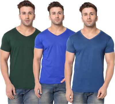 Jangoboy Solid Men V Neck Dark Blue, Dark Green, Blue T-Shirt