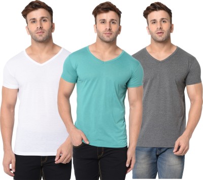 Adorbs Solid Men V Neck White, Grey, Light Green T-Shirt