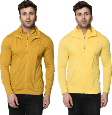 Jangoboy Solid Men Turtle Neck Yellow T-Shirt