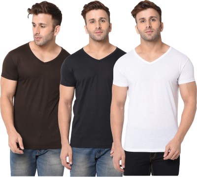 Adorbs Solid Men V Neck White, Brown, Black T-Shirt