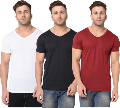 Jangoboy Solid Men V Neck White, Maroon, Black T-Shirt