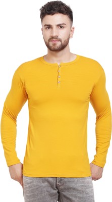 Black Collection Solid Men Henley Neck Yellow T-Shirt