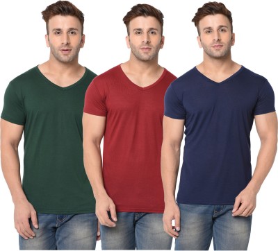 Jangoboy Solid Men V Neck Dark Blue, Dark Green, Maroon T-Shirt