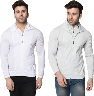 Jangoboy Solid Men Turtle Neck White, Grey T-Shirt
