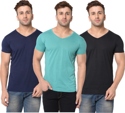 Jangoboy Solid Men V Neck Dark Blue, Black, Light Green T-Shirt