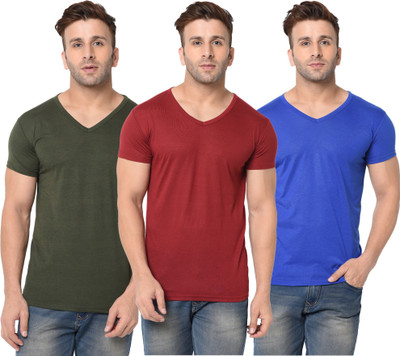 Jangoboy Solid Men V Neck Dark Blue, Green, Maroon T-Shirt