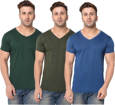 Adorbs Solid Men V Neck Dark Blue, Dark Green T-Shirt