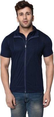 Jangoboy Solid Men Polo Neck Dark Blue T-Shirt