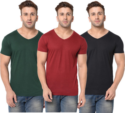 Adorbs Solid Men V Neck Dark Green, Maroon, Black T-Shirt