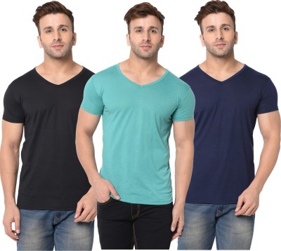 Adorbs Solid Men V Neck Dark Blue, Black, Light Green T-Shirt