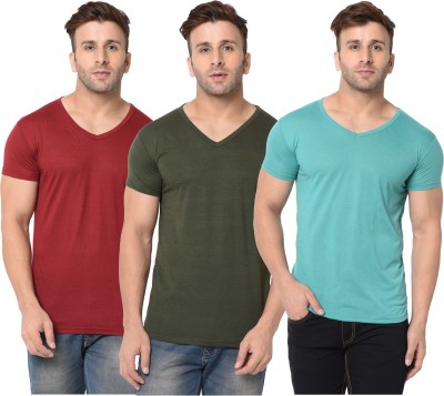 Adorbs Solid Men V Neck Dark Green, Maroon, Light Green T-Shirt