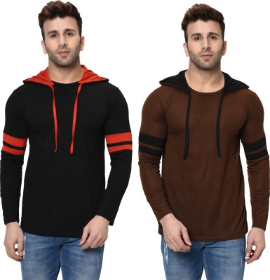 Moordale Solid Men Hooded Neck Brown, Black T-Shirt