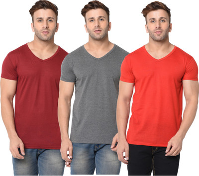 Adorbs Solid Men V Neck Red, Maroon, Grey T-Shirt