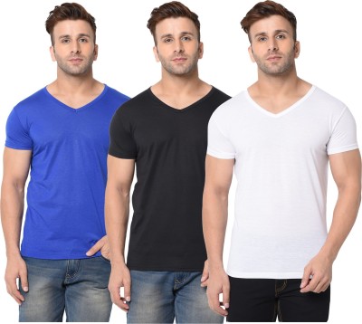 Jangoboy Solid Men V Neck White, Blue, Black T-Shirt