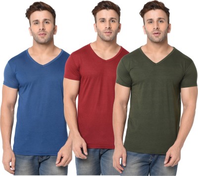 Jangoboy Solid Men V Neck Dark Blue, Green, Maroon T-Shirt