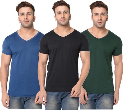 Jangoboy Solid Men V Neck Dark Blue, Dark Green, Black T-Shirt