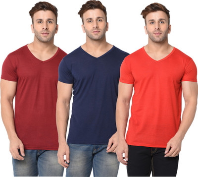 Adorbs Solid Men V Neck Dark Blue, Red, Maroon T-Shirt
