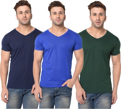 Jangoboy Solid Men V Neck Dark Blue, Dark Green T-Shirt