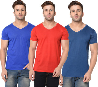 Adorbs Solid Men V Neck Dark Blue, Red, Blue T-Shirt