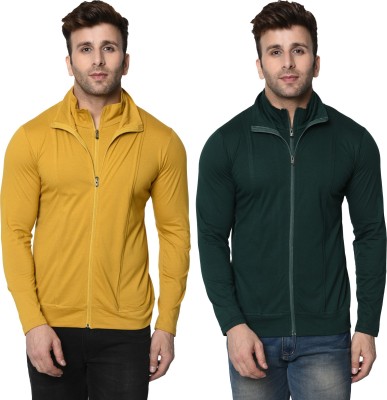 Jangoboy Solid Men Turtle Neck Dark Green, Yellow T-Shirt