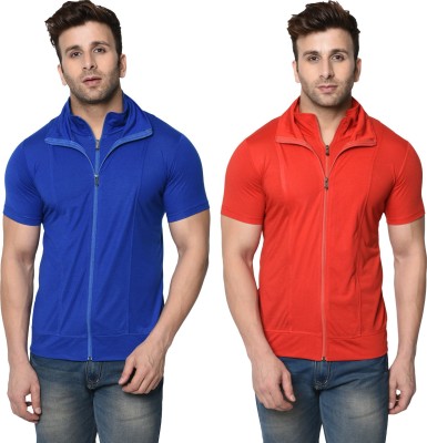 Jangoboy Solid Men Polo Neck Red, Blue T-Shirt