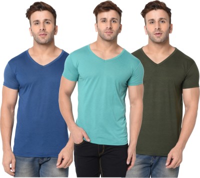 Jangoboy Solid Men V Neck Dark Blue, Green, Light Green T-Shirt