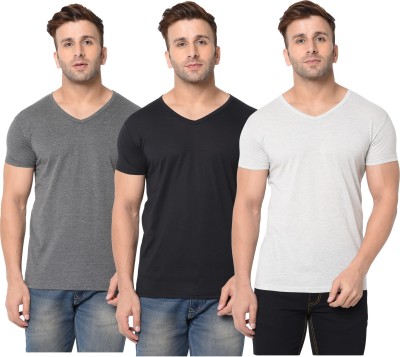 Jangoboy Solid Men V Neck Black, Grey T-Shirt