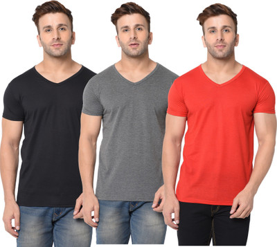 Jangoboy Solid Men V Neck Red, Black, Grey T-Shirt